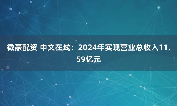 微豪配资 中文在线：2024年实现营业总收入11.59亿元