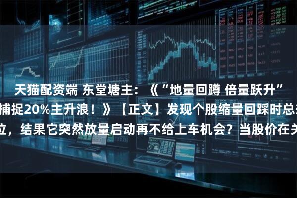 天猫配资端 东堂塘主：《“地量回蹲 倍量跃升”！起涨点共振信号，5天捕捉20%主升浪！》【正文】发现个股缩量回踩时总想等更低点位，结果它突然放量启动再不给上车机会？当股价在关键均线处完成地量回蹲（量比&lt